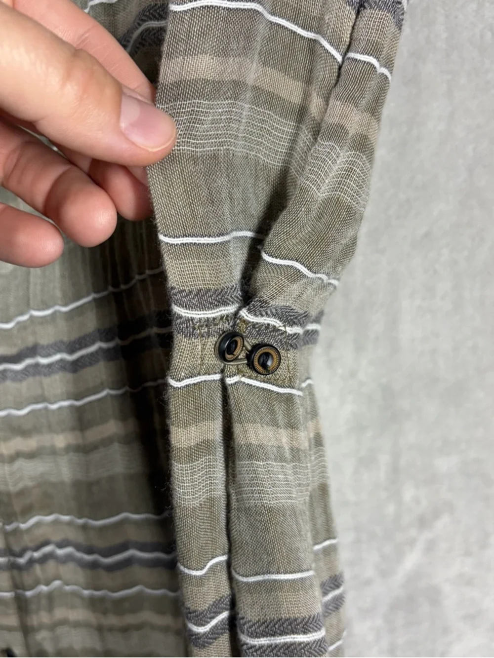Prana Striped Sleeveless Shirt Dress in Taupe and Light Gray